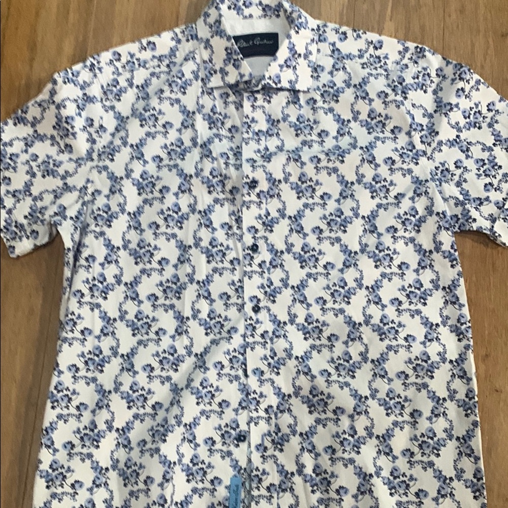 Floral Blue and White Men's Shirt- Robert Graham